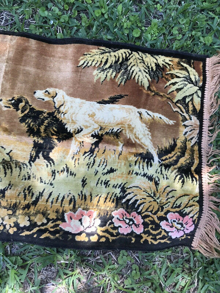 VTG | Victorian Style Early 1900s | Velvet Hunting Dogs Tapestry Wall Hanging
