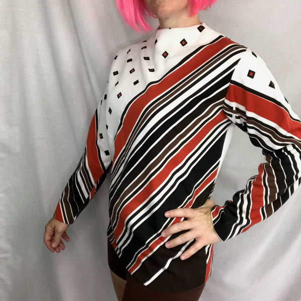 Vintage 60s 70s | Novelty Geometric Psychedelic Mod Boho Blouse Shirt Top | M