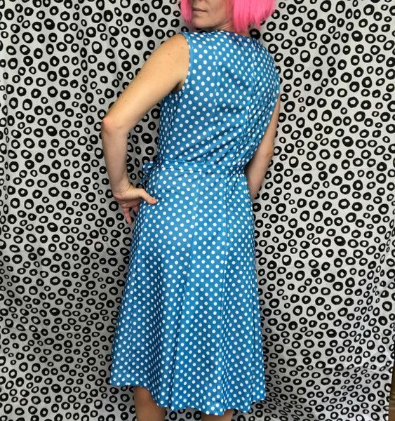 Vintage 60s 70s | Blue Polka Dot GoGo Mod Scooter Dress Groovy Mini dress | M