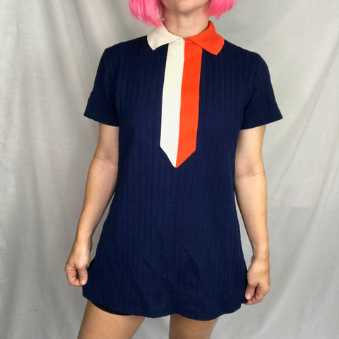 Vintage 60s Navy GoGo MOD Space Age Scooter Groovy Twiggy Top or Mini dress | M