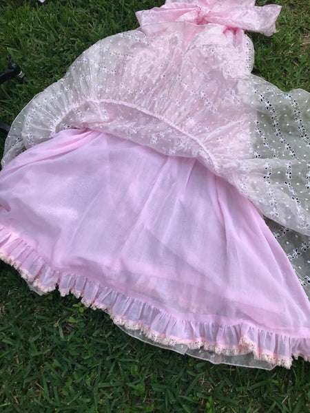 VTG 70s | Pink Gunne Sax Style Prom Prairie Lace Edwardian Boho Dress | XS