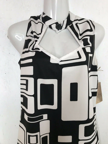 VTG 60s 70s Psychedelic Black and White Disco Go Go Girl Costume Party Dress M