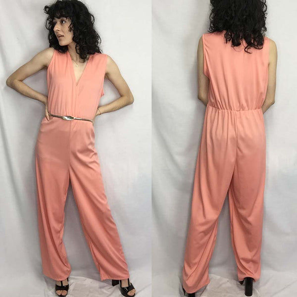 Vintage | Pink Groovy Mod Disco Wide Leg Jumpsuit | Size M