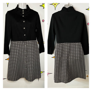Vintage 60s 70s | Black & Brown Mod GoGo Geometric Turtleneck Mini Dress | M