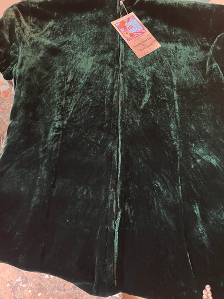 Vintage | Green Velvet Geisha or 20s Flapper Embellished Cheongsam Dress | S