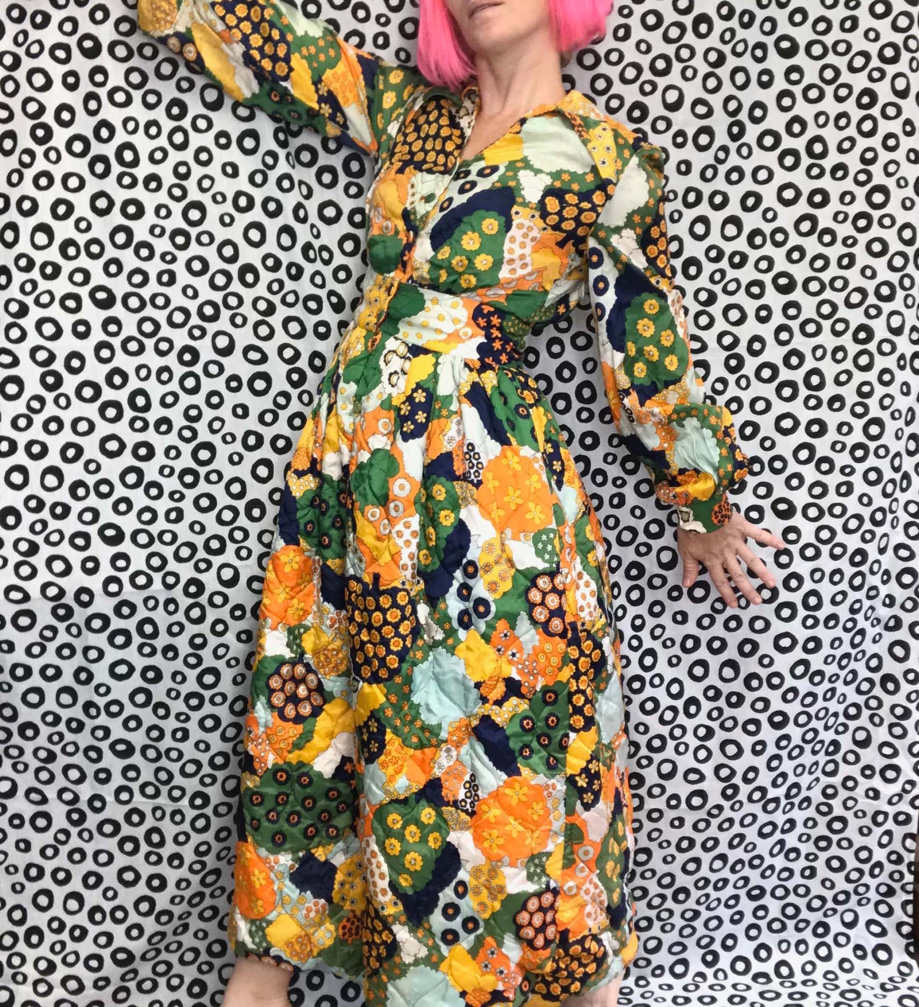 Vintage 60s 70s | Bill Tice Royal Robes Psychedelic Mod Quilted Groovy Dress | S