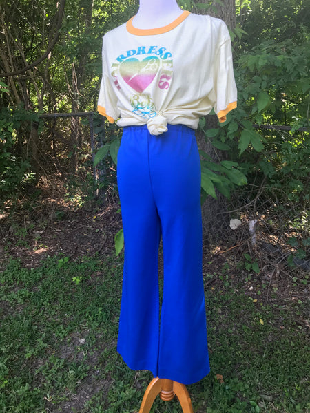 Vintage 70s | High Waisted Boho Hippie Disco Polyester Wide Leg Bell Bottoms M L