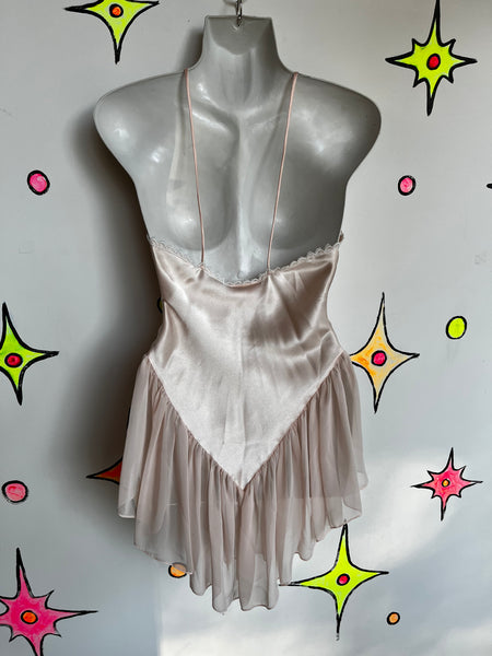Vintage Art Deco | Pink Ballerina Nighty Slip Mini Dress | Size XS