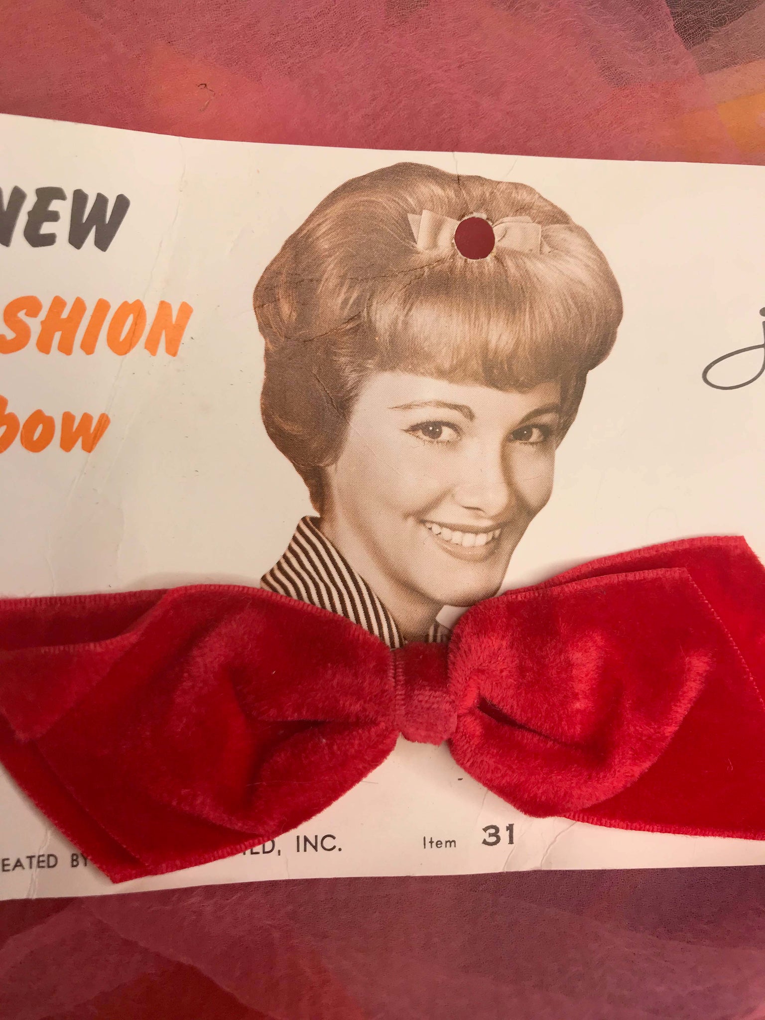 Deadstock 60s Vintage 1965 | Red Velvet Hair Bow Barrette GoGo Mod Midcentury