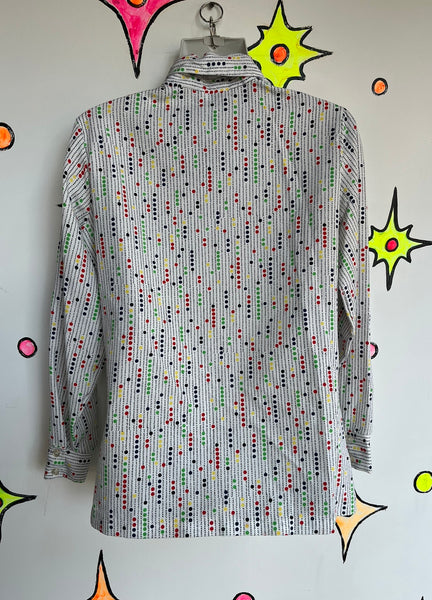 Vintage 70s | Rainbow Polka Dot Bow Tie Secretary Blouse Shirt Top | ML