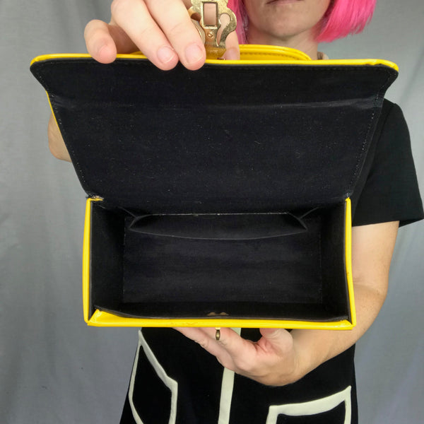 Vintage 1960s | Bright Yellow MOD GoGo Patent Leather Box Purse Bag Handbag