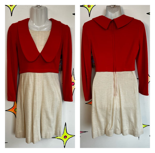 Vintage 1960s 60s | Red & White Mod Babydoll A Line Mini Dress | Size S