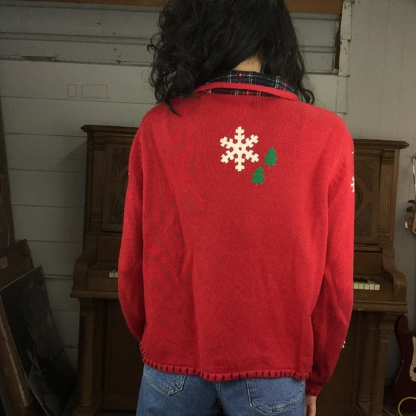 Vintage | Patchwork Tacky Ugly Christmas Sweater Cardigan | Woman’s Size PL