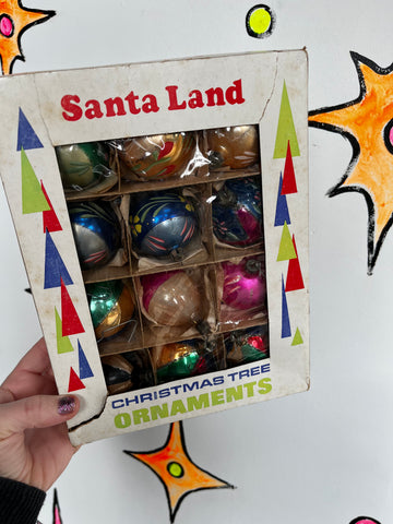 Vintage Midcentury | 1960s Santa Land Christmas Tree Ornaments in Original Box