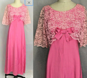 Rare Collectable Retro | 1960's Pink EMMA DOMB Empire Full length Cocktail Dress / Party Dress / Mad Men S