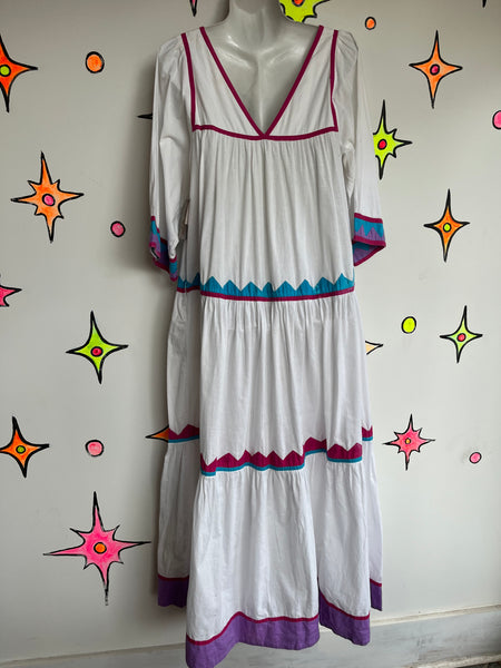 Vintage 70s Mexican MuuMuu Ethnic Hand Woven Kaftan Hippie Huipil Maxi Dress