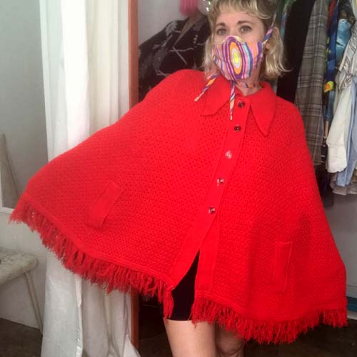 VTG 60s 70s | Red Boho Hippie Festival Fringe Mod Cape Sweater Poncho Free Size