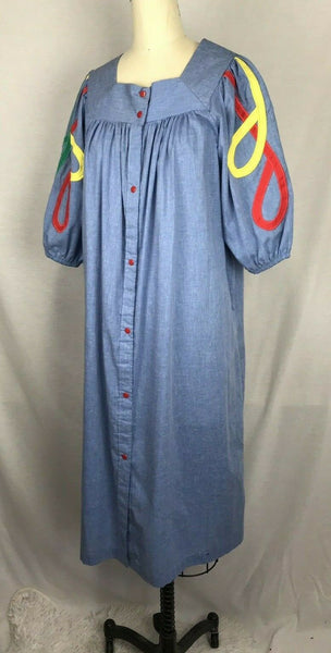 Vintage 70s Embroidered Pegnoir Nightgown Lounge Dress Kaftan MuuMuu Dress