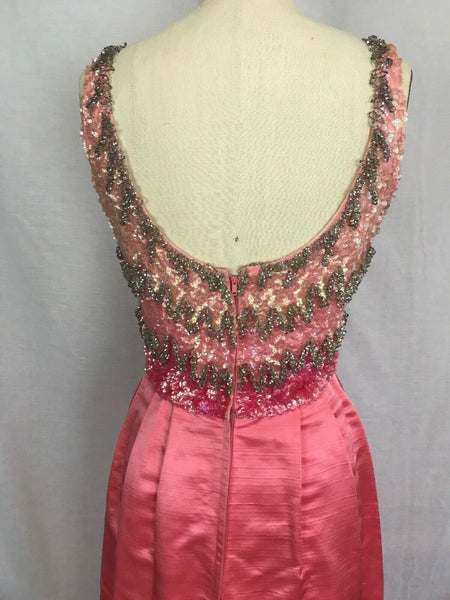 VTG Vintage 50s 1950s Pink MARDI GRAS New York Heavily Beaded Party Dress 2 4