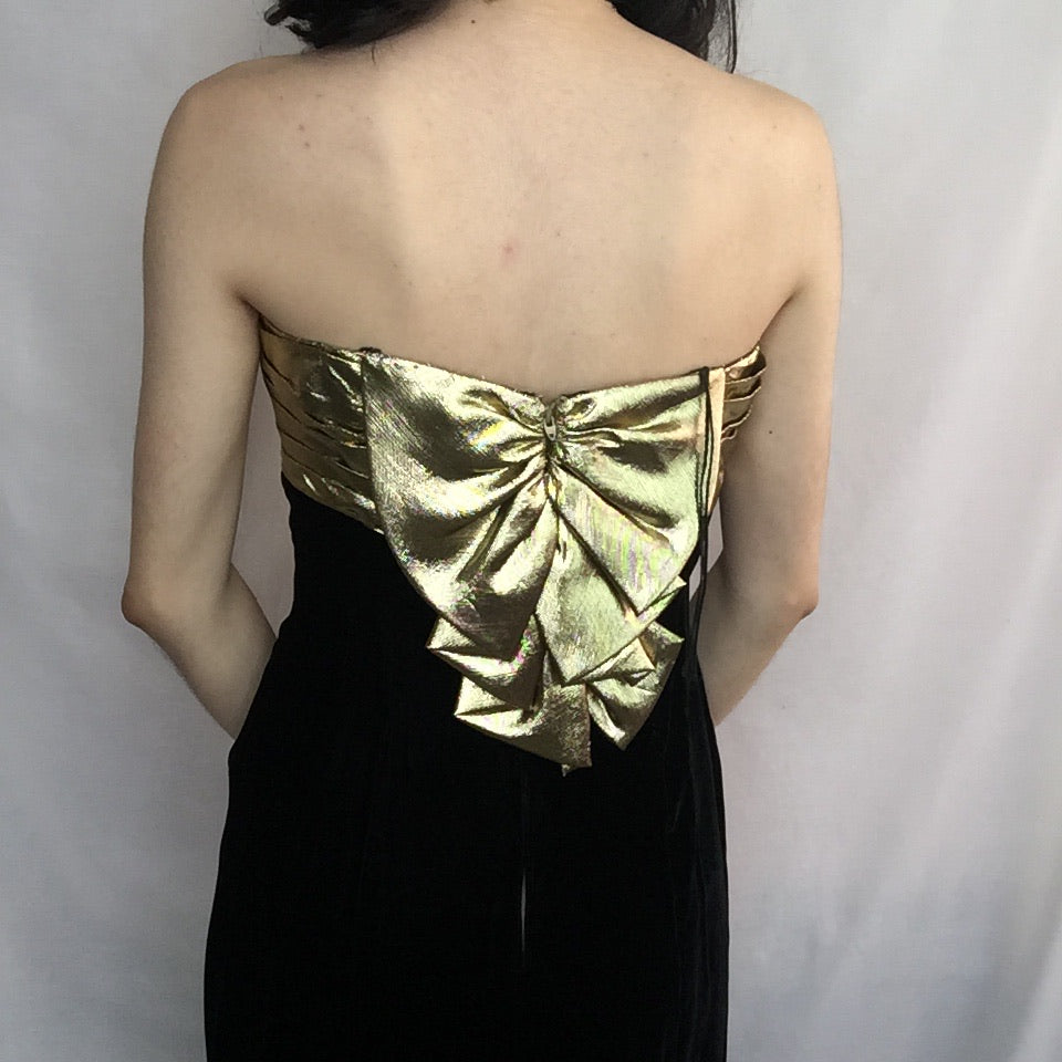 slim fit dress slacks Vintage 80s Gold Metallic Lamé Strapless Dress main image 0