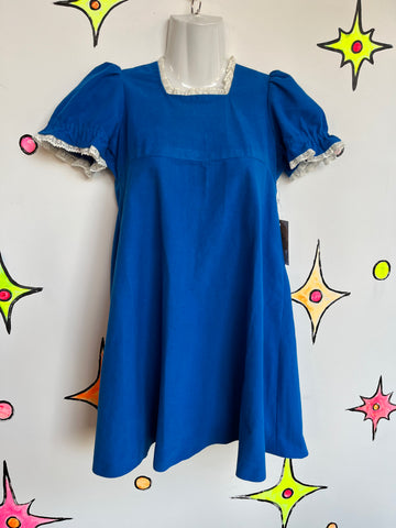 Vintage 60s | Blue Velour GoGo Mod Mini Babydoll Dress | Size XS - S