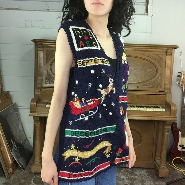 Vintage | Embellished Tacky Ugly Holiday Sweater Vest | Woman’s Size S