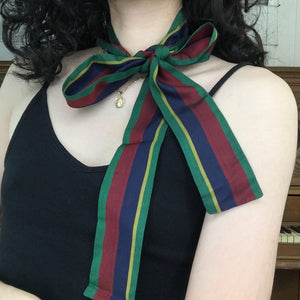 Vintage 60s 70s | MOD Striped Boho Thin Neck or Hair Tie Silk Scarf