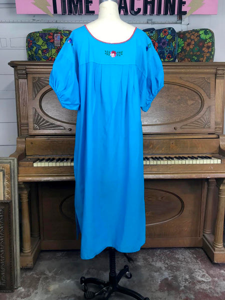Vintage | Mexican MuuMuu Woven Hand Embroidered Ethnic Dress Boho Festival | XL