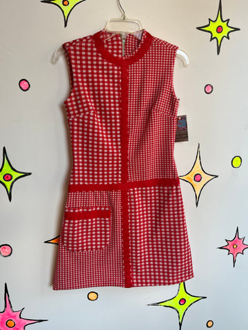 Vintage 1960s 60s | Red and White GoGo Mod A Line Mini Dress | Size S