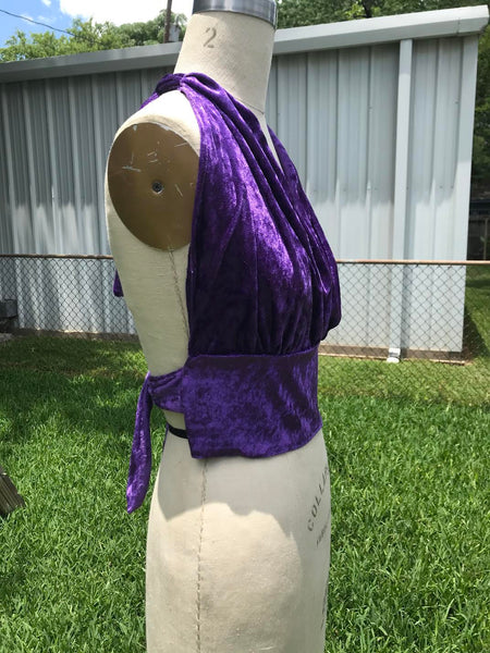 70s Style | Groovy Purple Velvet Boho Hippie Halter Bralette Crop Top | One Size