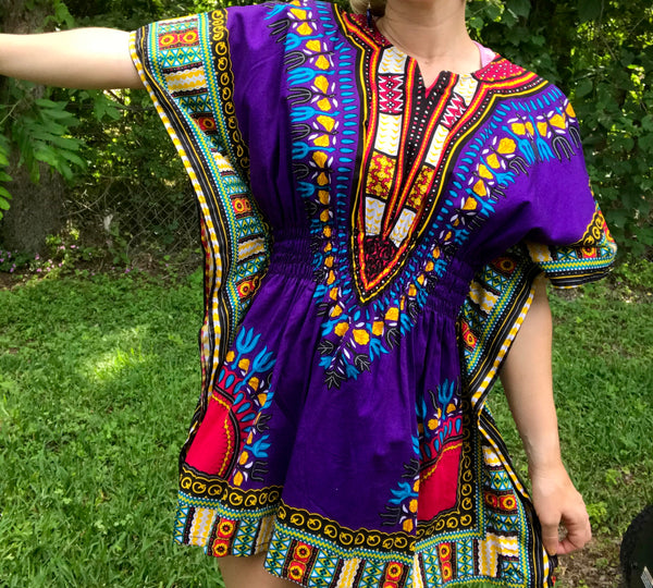VTG Vintage 70s Purple Hippy Ethnic African Hippie Boho Festival Tunic Kaftan Dashiki Shirt Top Blouse | M