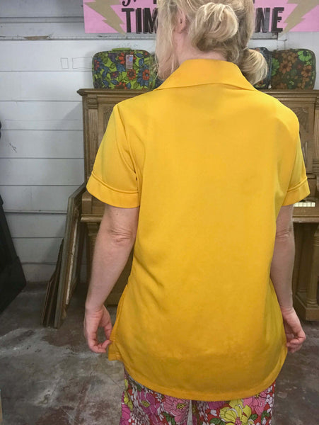 VTG 70s | Yellow Groovy Big Collar Shirt Top Dress Mod Boho Disco Blouse | M/L