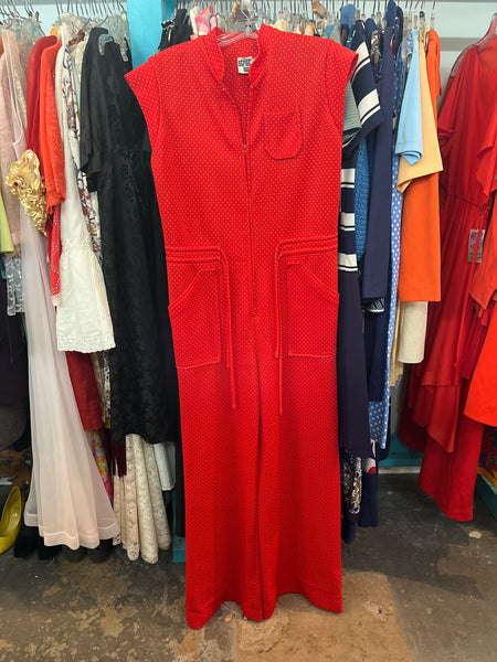 Vintage 1970s | Red Groovy Mod Disco Wide Leg Bellbottoms Jumpsuit | L