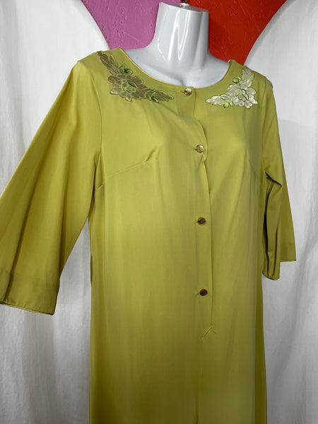 Vintage 60s 70s | Lime Green Nylon Nighty Slip Romper Jumpsuit Playsuit | M