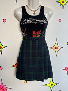 Vintage 90s | Green Plaid Pleated Mini Uniform Skort Skirt | S