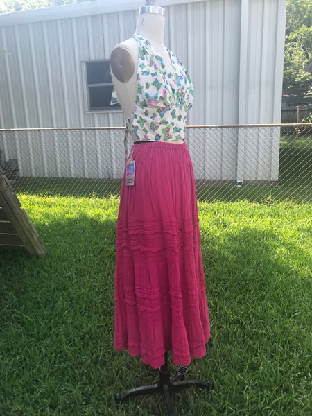 Vtg 70s | Bohemian Hippie Festival Gypsy Witchy Gauzy Prairie Skirt | Free Size