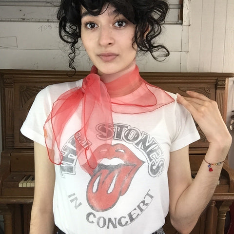 Vintage 50s 60s | Red & White Chiffon Sheer Pinup Head Scarf Bonnet MOD Scarf