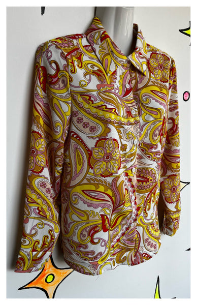 Retro | Groovy Psychedelic Paisley Mod | Blouse Shirt Top | Small
