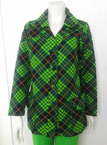 Vtg Vintage 60s 70s Mod Big Collar Plaid Shirt Top Psychedelic Boho Disco L XL