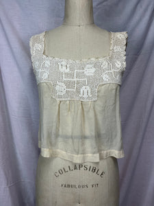 Antique Edwardian Ivory Lace Sleeveless Camisole Top Blouse XS