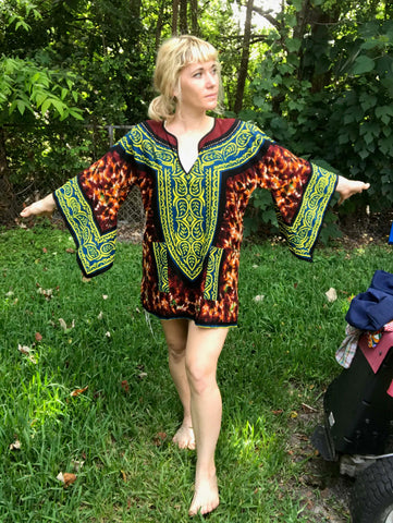 Vintage 70s | African Hippie Boho Festival Tunic Kaftan Dashiki Shirt Top Blouse