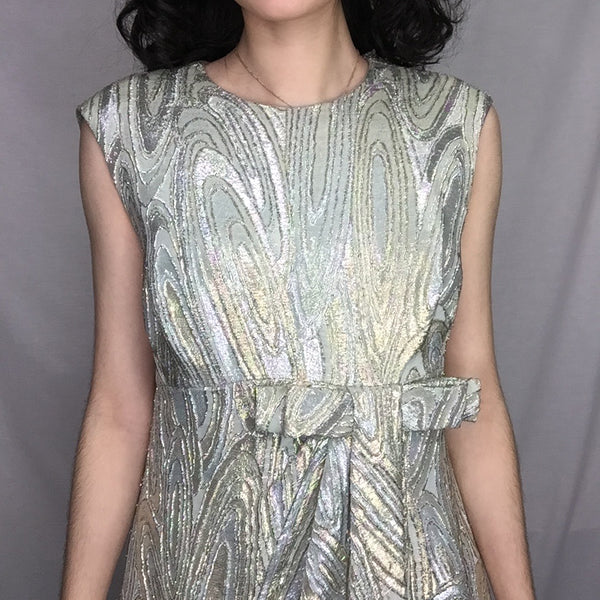 Vintage 50s 60s | Metallic Gold & Silver Brocade MCM Cocktail Party Dress | M