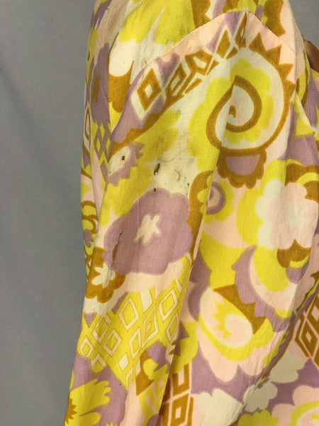 Vintage 60s 70s Yellow Purple MOD Psychedelic Disco Op Art shirt top Blouse M