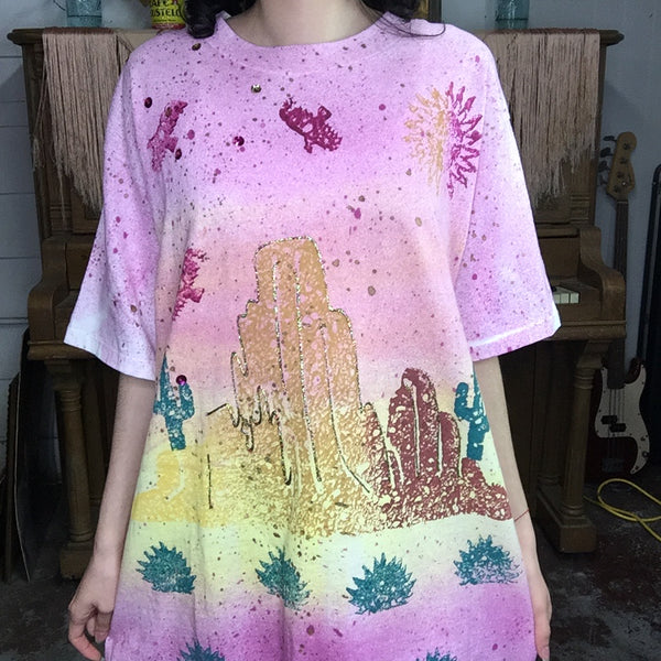 VTG 80s 90s | Southwestern Puffy Paint Boho Hippie Tee T Shirt | Free Size