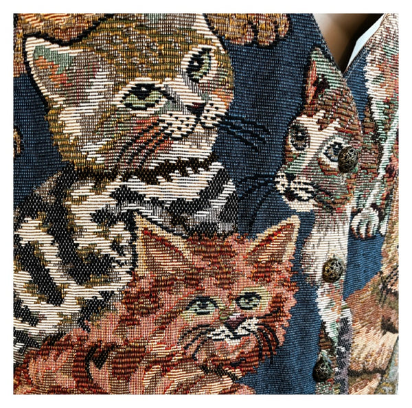 Vintage 80s 90s | Brocade Tapestry | Kitty Cat Vest | XL