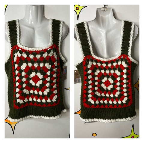 Vintage 70s | Groovy Granny Square Crochet Hippie Boho Afghan Top | Free Size