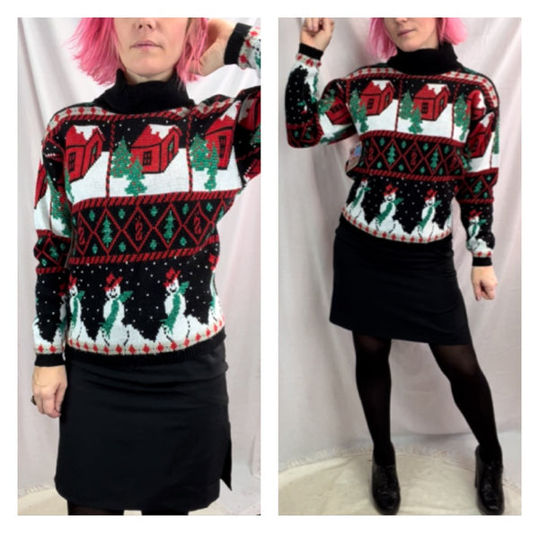 Vintage 80s 90s | Snowman Tacky Ugly Christmas Turtleneck Sweater | Size S