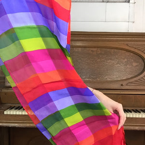 Vintage | Liz Claiborne Rainbow Checker Long Silk Scarf