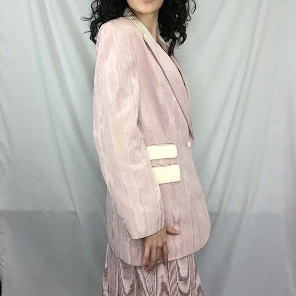 Vintage Nina Ricci Pink Moire Taffeta Lace Up 2 Piece Suit Dress Set | Size L