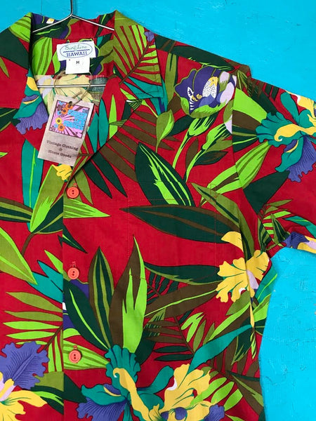 VTG Hawaiian Surfline Bright Colors Tropical Floral Button Down Vacation Shirt M